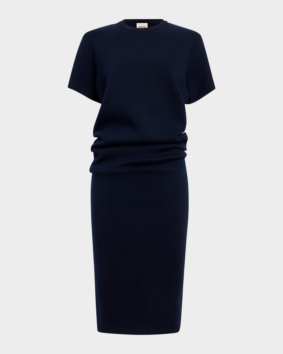 callas draped short-sleeve midi dress