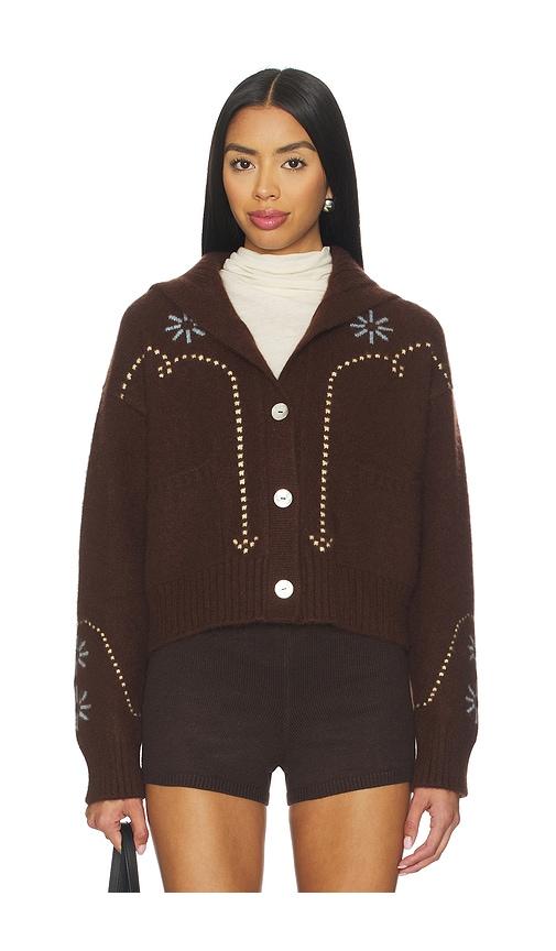calle del mar cashmere western cardigan in chocolate.