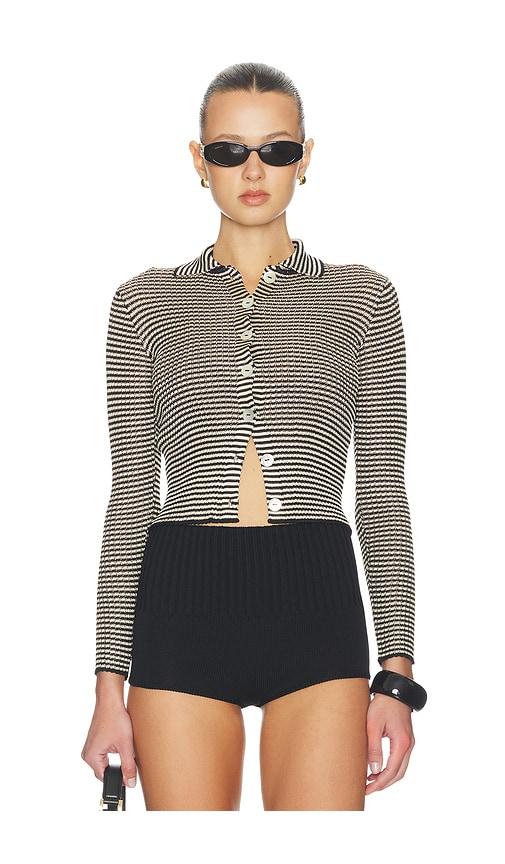 calle del mar micro stripe long sleeve cardigan in black.