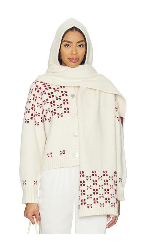 calle del mar winter fair isle hoodie scarf in ivory.