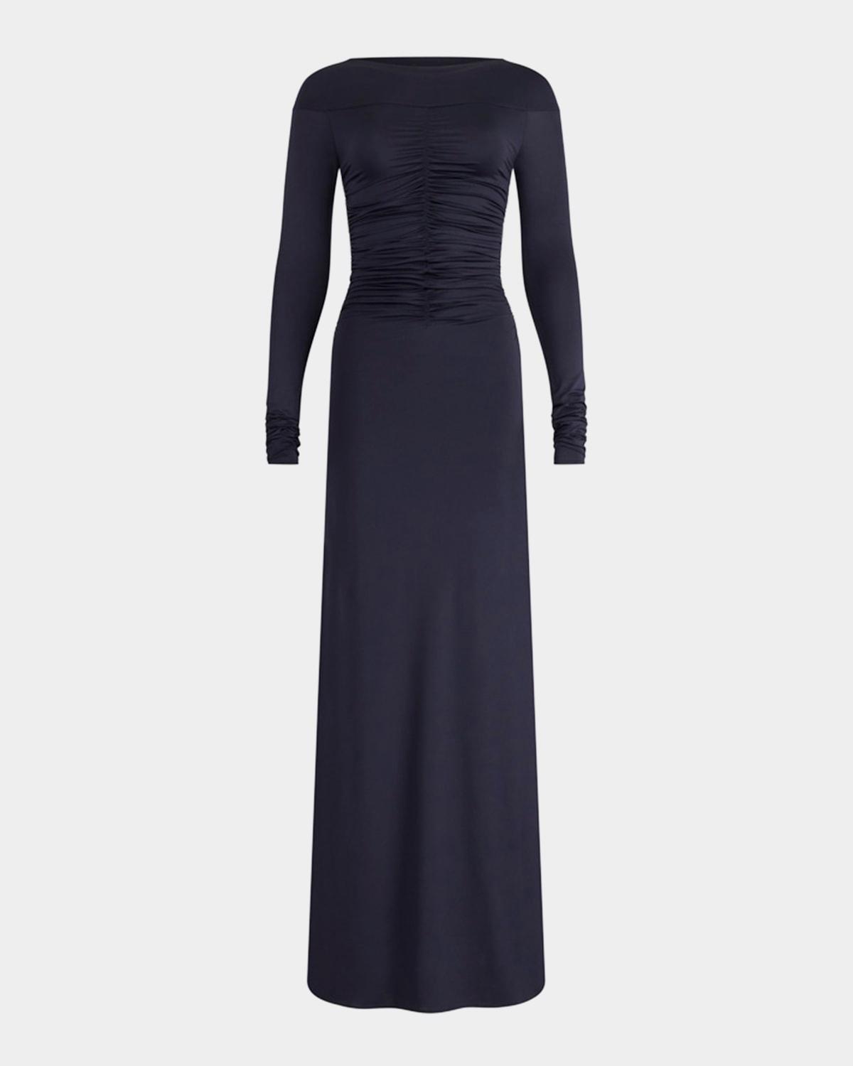 callie ruched long-sleeve maxi dress