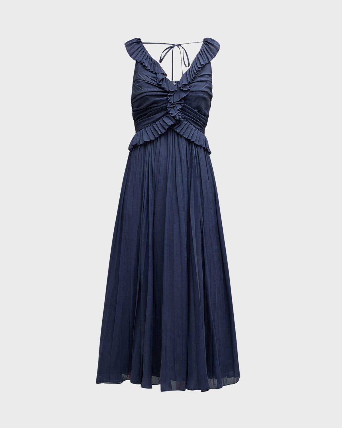 calloway sleeveless ruffle v-neck midi dress