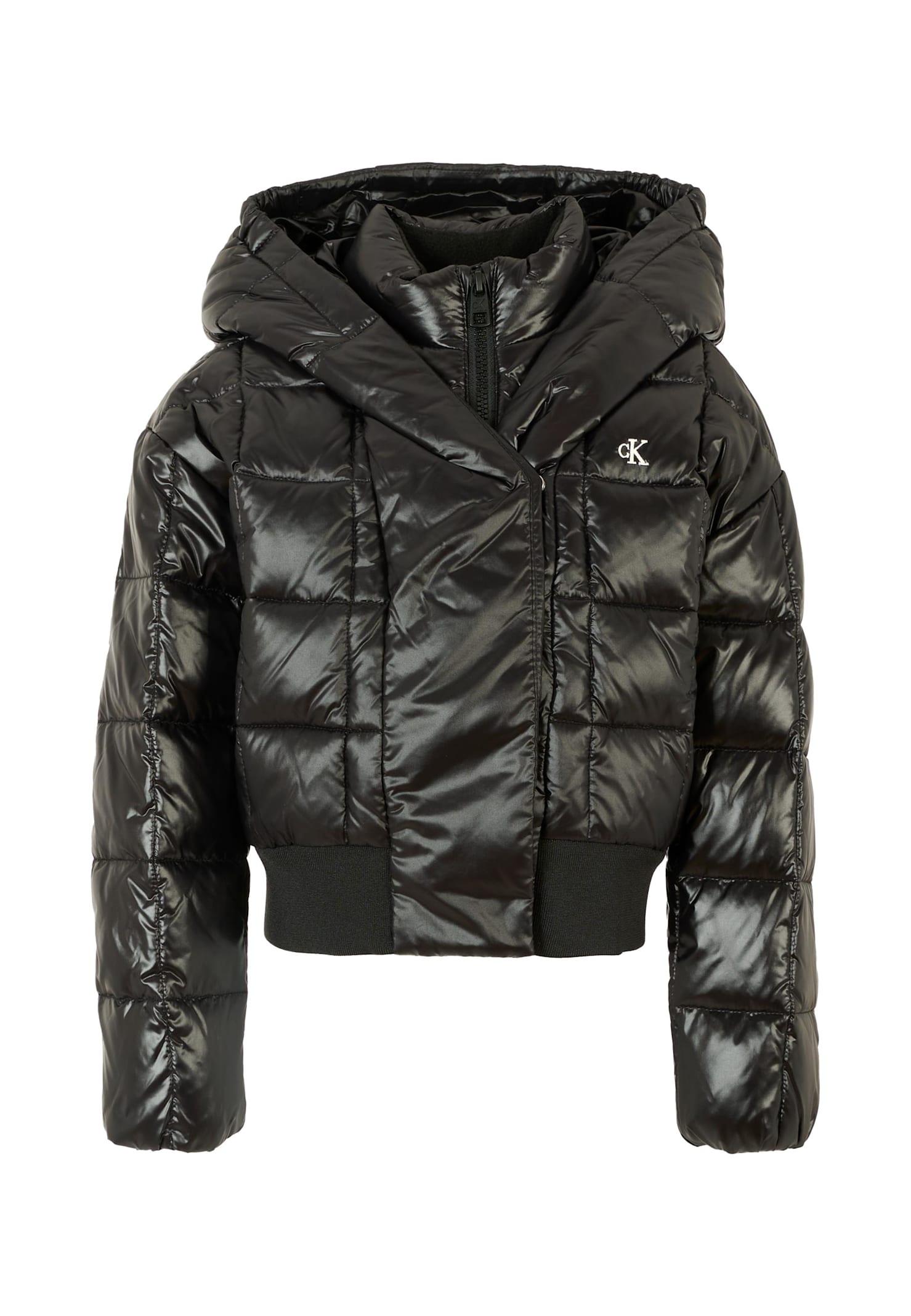 calvin klein black crop down jacket for girl with logo