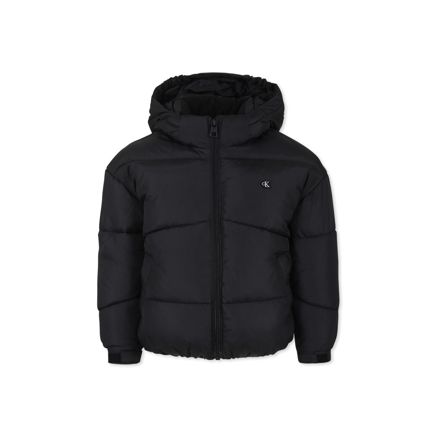 calvin klein black down jacket for girl with monogram