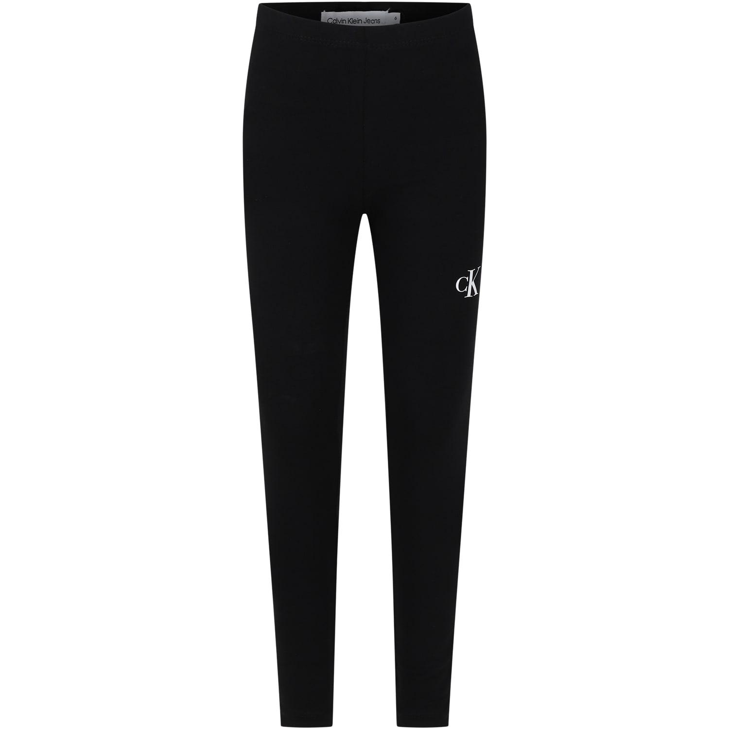 calvin klein black leggings for girl with logo