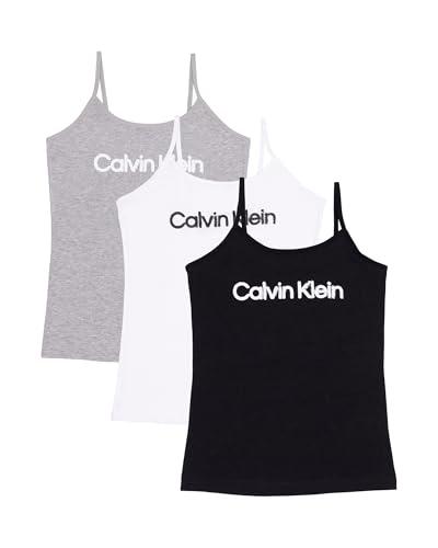 calvin klein girl's tank 3 pack, black/white/heather gray, medium