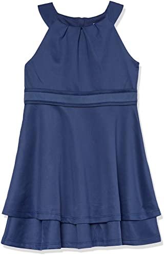 calvin klein girls' sleeveless party dress, fit and flare silhouette, round neckline & back zip closure, blue/scuba, 14