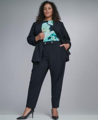 calvin klein mid rise slim leg pant collarless one button jacket