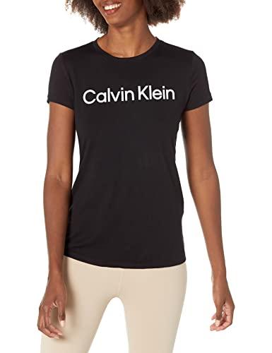 calvin klein performance women's calvin klein logo short sleeve crewneck tee, black, small
