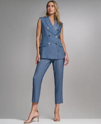calvin klein petite collared front button vest high waisted modern fit pants