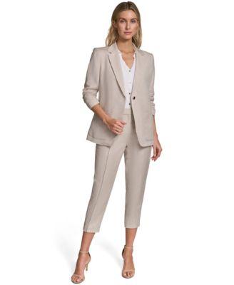 calvin klein petite linen notch collar jacket jacket ankle pant suit set