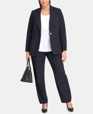 calvin klein plus size one button jacket straight leg pants
