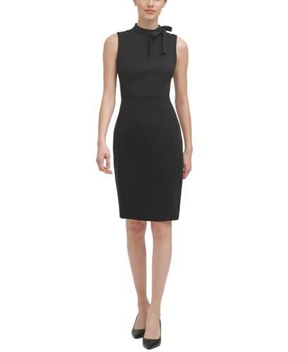 calvin klein sleeveless seamed sheath with tie neck deep black