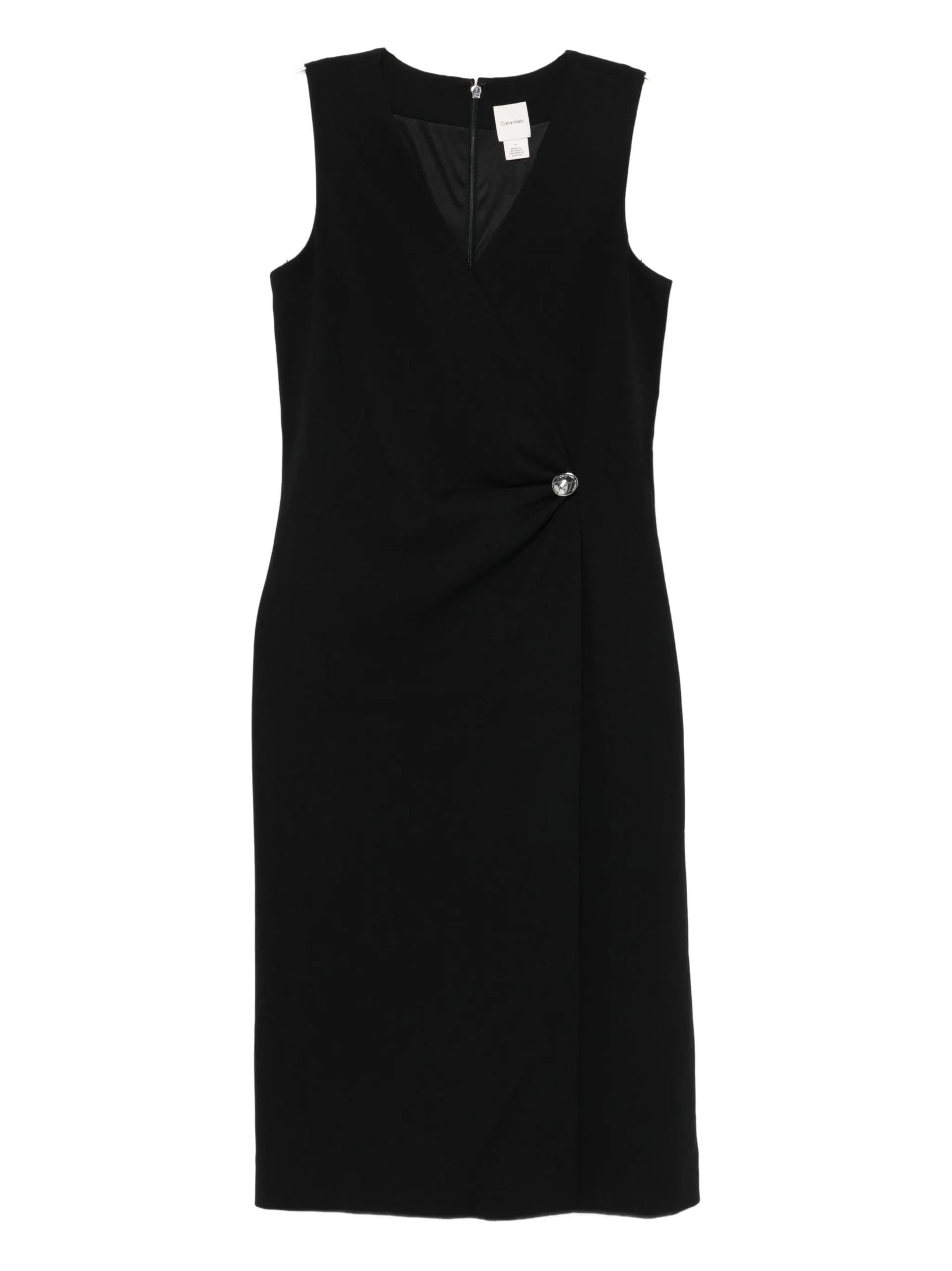 calvin klein stretch crepe hardware dress black abito - women