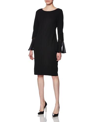 calvin klein women's chiffon bell sleeve sheath dress, black