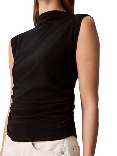 calvin klein women's cotton jersey mock neck top black