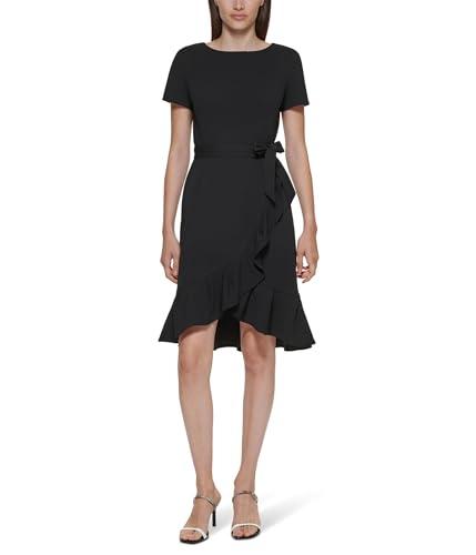 calvin klein women's dresses ruffle skirt dress,black,4