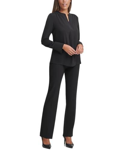 calvin klein women's long sleeve suiting blouse, black, m