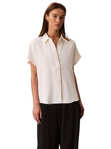 calvin klein women's satin short sleeve top antique white