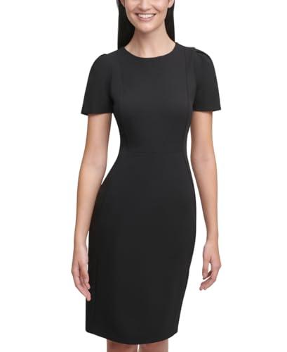 calvin klein women's short sleeved princess seamed sheath dress, noir, 12