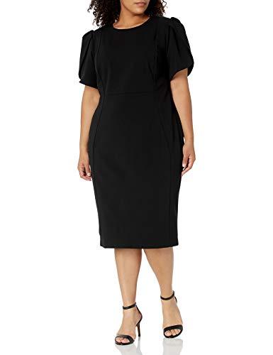 calvin klein women's size tulip sleeved seamed sheath, black 2, 18 plus
