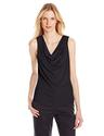 calvin klein women's sleeveless draped neck suiting blouse, deep black, l