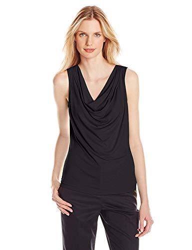 calvin klein women's sleeveless draped neck suiting blouse, deep black, l