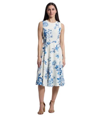 calvin klein women's sleeveless floral fit and flare, cham multi