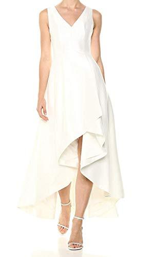 calvin klein women's sleeveless v-neck high low gown with back zipper, eggshell, 10