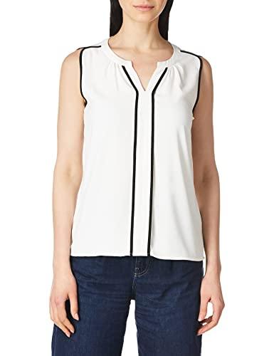 calvin klein women's sleeveless v-neck suiting blouse, eggshell/black, s