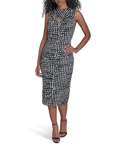 calvin klein women's slvless scuba sheath midi, black/white