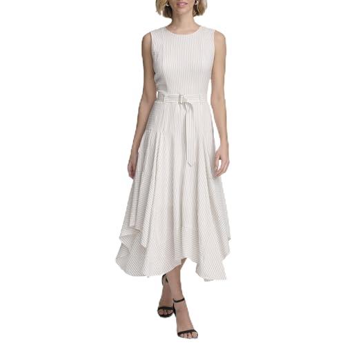 calvin klein women's sportswear shirt dress,soft white/black combo,4