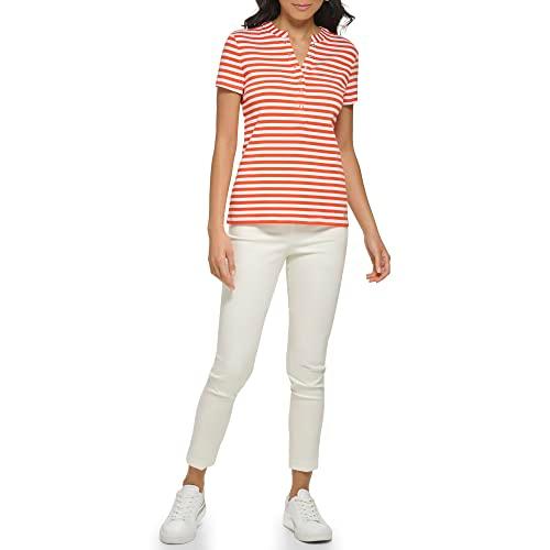calvin klein women's sportswear short sleeve,flame/soft white,xl