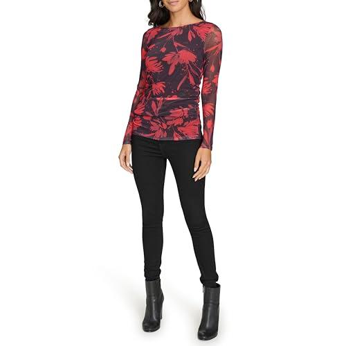 calvin klein women's sportswear top,black/red,x-large
