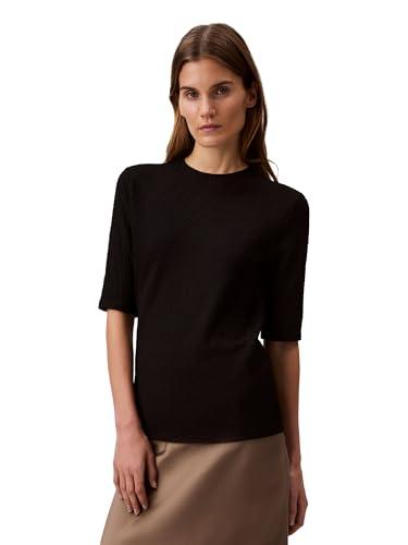 calvin klein women's textured knit 3/4 sleeve top, black