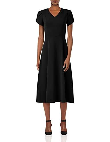 calvin klein women's tulip sleeve a-line midi dress, black, 8