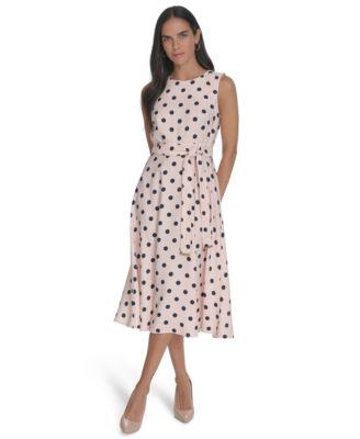 calvin klein womens belted dot printed midi dress