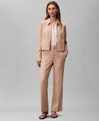 calvin klein womens boucle point collar shirt jacket straight leg pants