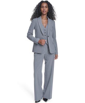 calvin klein womens classic buttoned blazer pinstripe vest top mid rise pants