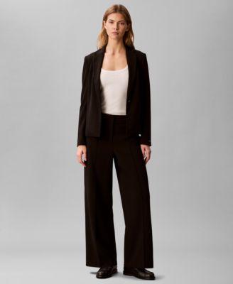 calvin klein womens crepe one button blazer stretch crepe wide leg pant