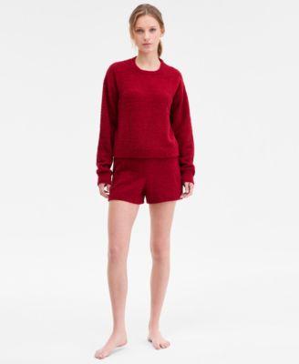 calvin klein womens cropped plush lounge sweatshirt plush shorts