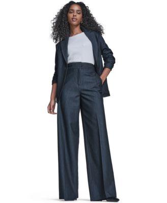 calvin klein womens faux denim 3 4 sleeve jacket denim wide leg pants textured short sleeve sweater