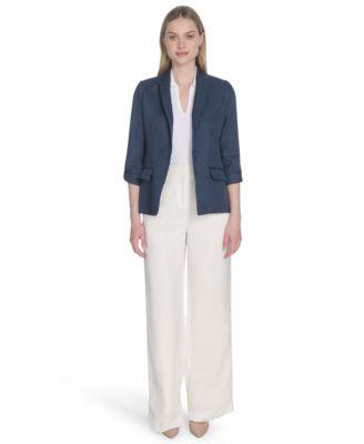 calvin klein womens faux denim 3 4 sleeve jacket johnny collar sleeveless sweater cotton blend wide leg pants