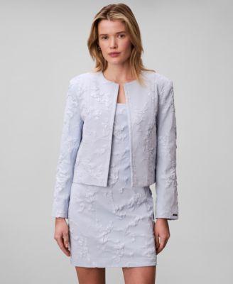 calvin klein womens floral square neck mini dress novelty crewneck cropped jacket