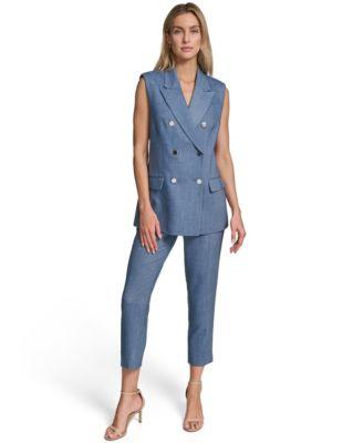 calvin klein womens notch collar button front vest mid rise slim leg pants