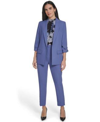 calvin klein womens open front roll sleeve jacket mid rise slim leg pants