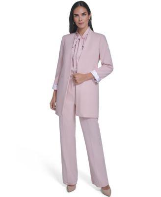 calvin klein womens open front topper jacket sleeveless tie neck blouse modern fit straight pants