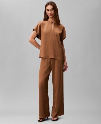 calvin klein womens plisse short sleeve top plisse pull on pant