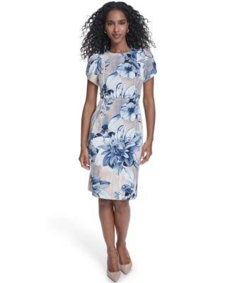 calvin klein womens printed tulip short sleeve sheath dress