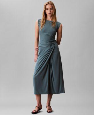calvin klein womens ruched mock neck top wrap maxi skirt